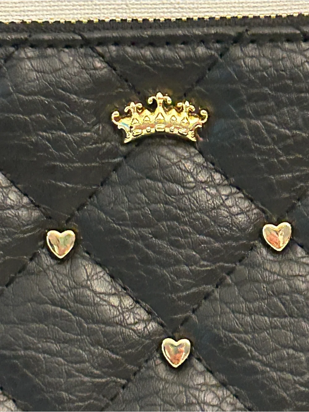 Juicy Couture Quilted Black Wristlet Clutch with Gold Heart Accents